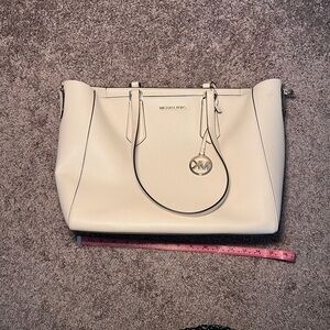 Michael Kors Cream Tote Handbag with Structured Design and Textured Leather